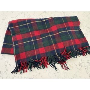 Pendleton Vintage Blanket Red Navy Plaid Wool Green Red Blue Fringe Fast Ship